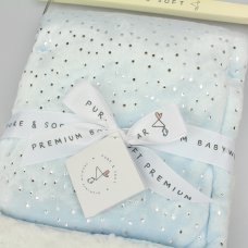 M15883: Baby Soft Foil Print Wrap with Sherpa Backing- Sky